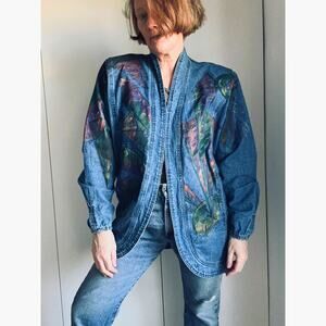 Vintage 80s Denim Jacket Size small Made USA Handpainted Retro Era Unique